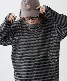 NUNIFE（ユニフィー）の「【NUNIFE】ユニセックス透かしボーダープルオーバー（ニット/セーター・レディース）」