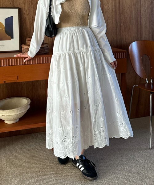 efill（エフィル）の「フレア レース ロングスカート（スカート・レディース・ホワイト・FREE）」の10枚目の写真