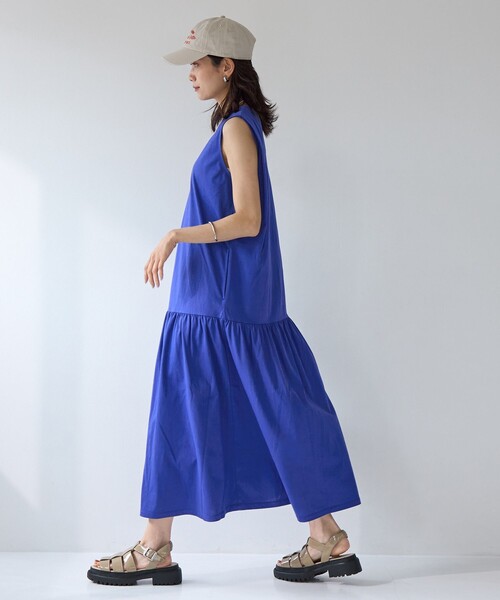 シンプルリフトワンピース UVカット 抗菌 ノースリーブ ティアードワンピース UNITED ARROWS green label relaxing｜[size SHORT/TALLあり
