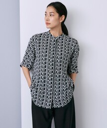 BackSatinAmunzen 5分袖バンドカラーブラウス
