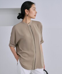 BackSatinAmunzen 5分袖バンドカラーブラウス