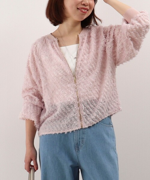 MICO COULIER(ミコクリエ)の「立体ジャガードZIPシャツブルゾン(ブルゾン・レディース・ベビーピンク/ブラック/キナリ・38)」の3枚目の写真