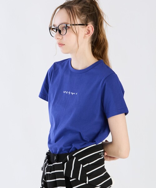 To b. by agnes b.（トゥービーバイアニエスベー）の「ミニロゴ コットン 半袖 Tシャツ（Tシャツ/カットソー・レディース・ブルー・40/38）」の6枚目の写真