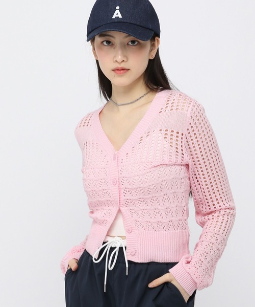 3.3 Field Trip （3.3フィールドトリップ）の「3.3 Field Trip／ミディ丈メッシュニットカーディガン（カーディガン/ボレロ・レディース・グレー/ピンク/イエロー・FREE）」の3枚目の写真