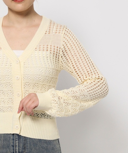 3.3 Field Trip （3.3フィールドトリップ）の「3.3 Field Trip／ミディ丈メッシュニットカーディガン（カーディガン/ボレロ・レディース・グレー/ピンク/イエロー・FREE）」の4枚目の写真