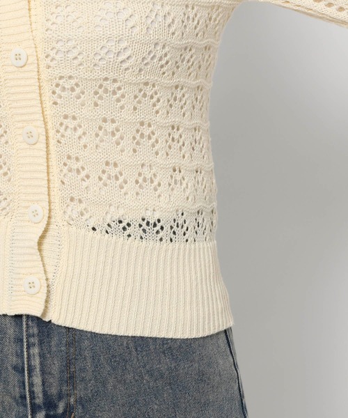 3.3 Field Trip （3.3フィールドトリップ）の「3.3 Field Trip／ミディ丈メッシュニットカーディガン（カーディガン/ボレロ・レディース・グレー/ピンク/イエロー・FREE）」の5枚目の写真