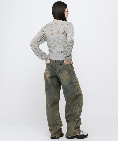 3.3 Field Trip （3.3フィールドトリップ）の「3.3 Field Trip／ミディ丈メッシュニットカーディガン（カーディガン/ボレロ・レディース・グレー/ピンク/イエロー・FREE）」の22枚目の写真