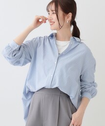 SHOO・LA・RUE | 【洗える】バックギャザーがポイント 綿ワッシャー前開きシャツ(シャツ/ブラウス)