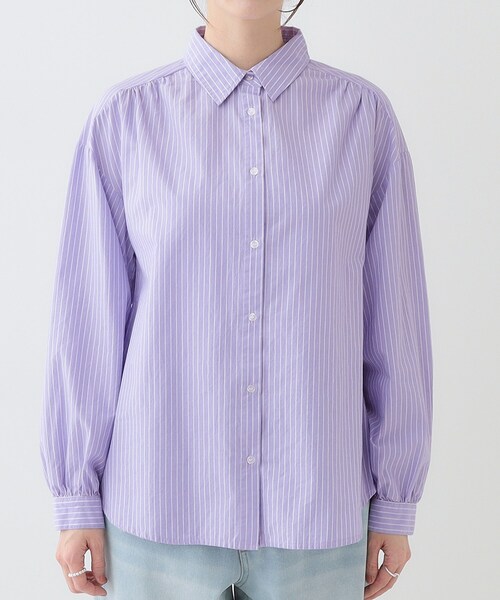 SHOO・LA・RUE（シューラルー）の「【洗える】バックギャザーがポイント 綿ワッシャー前開きシャツ（シャツ/ブラウス・レディース・ホワイト/ベージュ系その他2/グリーン系/ブルー系7/パープル系1・03/02/04/01）」の19枚目の写真