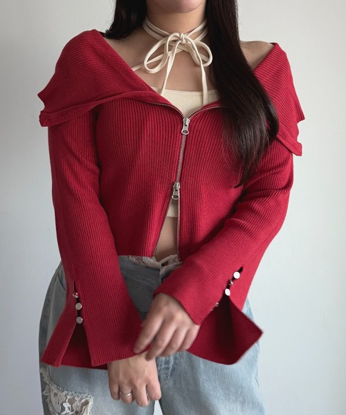 apres jour mignon（アプレジュールミニョン）の「オフショルリブトップス【ZOZOTOWN限定アイテム 】（ニット/セーター・レディース・レッド/ブラック/ブルー・X-LARGE/フリー）」の3枚目の写真