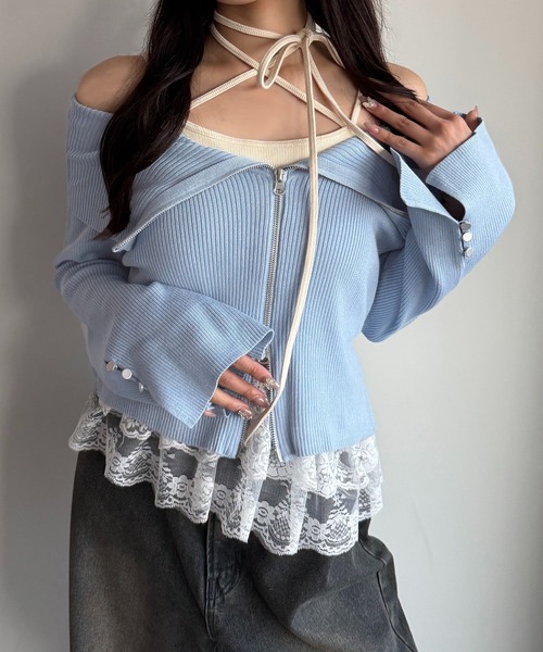 apres jour mignon（アプレジュールミニョン）の「オフショルリブトップス【ZOZOTOWN限定アイテム 】（ニット/セーター・レディース・レッド/ブラック/ブルー・X-LARGE/フリー）」の2枚目の写真