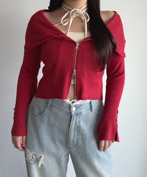 apres jour mignon（アプレジュールミニョン）の「オフショルリブトップス【ZOZOTOWN限定アイテム 】（ニット/セーター・レディース・レッド/ブラック/ブルー・X-LARGE/フリー）」の14枚目の写真