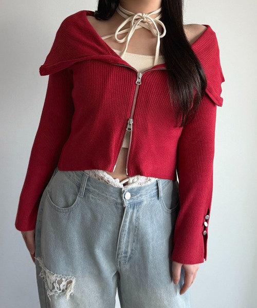apres jour mignon（アプレジュールミニョン）の「オフショルリブトップス【ZOZOTOWN限定アイテム 】（ニット/セーター・レディース・レッド/ブラック/ブルー・X-LARGE/フリー）」の6枚目の写真