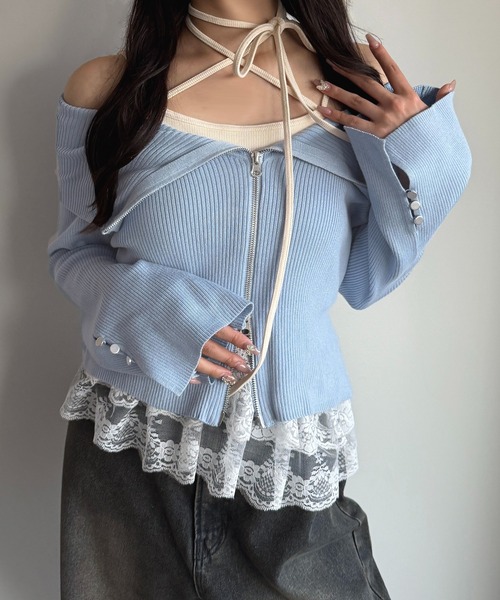apres jour mignon（アプレジュールミニョン）の「オフショルリブトップス【ZOZOTOWN限定アイテム 】（ニット/セーター・レディース・レッド/ブラック/ブルー・X-LARGE/フリー）」の9枚目の写真