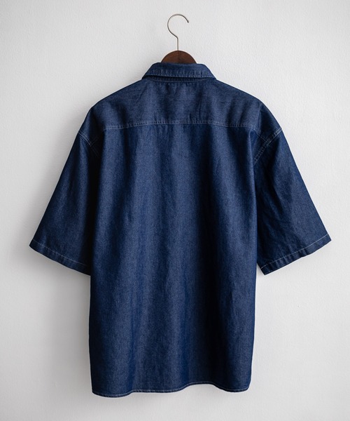オーバーサイズユーズドケミカルウォッシュ加工半袖デニムシャツ
