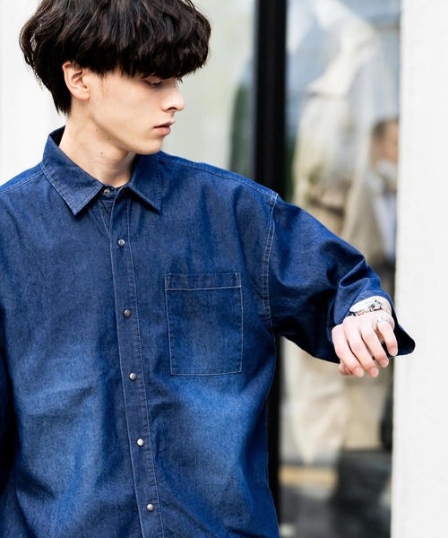 オーバーサイズユーズドケミカルウォッシュ加工半袖デニムシャツ