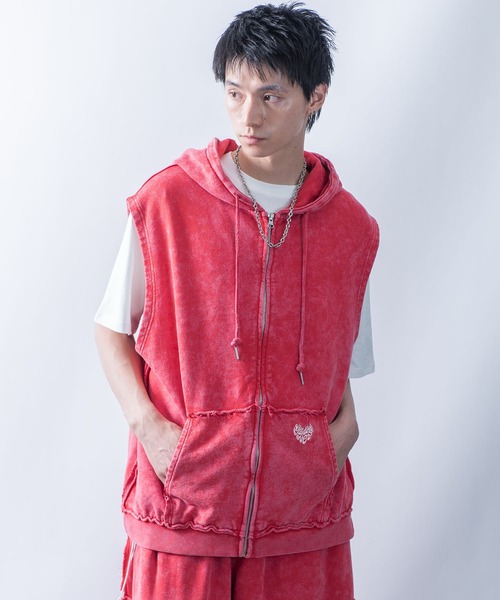 StartingOver ワンポイント刺繍 ノースリーブ パーカー セットアップ セール】one point sleeveless zip hoodie/ワンポイント刺繍