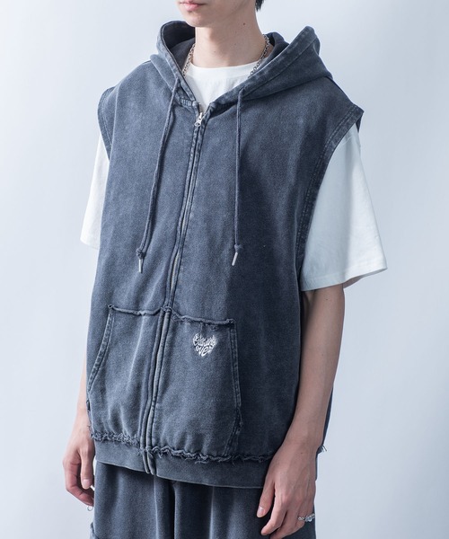 PERSONSOUL ノースリーブ パーカー フード付き SleevelessHoodie Personsoul Button Collar Hooded Sleeveless Sweatshirt