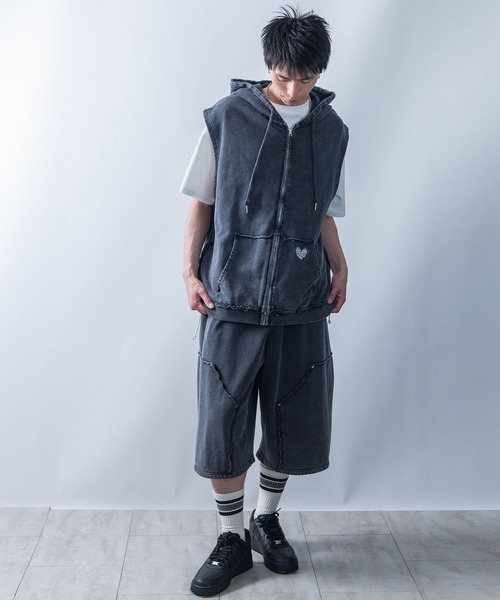 StartingOver ワンポイント刺繍 ノースリーブ パーカー セットアップ セール】one point sleeveless zip hoodie/ワンポイント刺繍