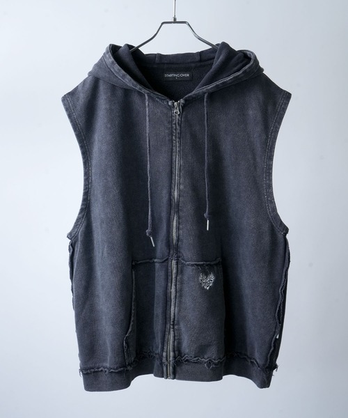 StartingOver ワンポイント刺繍 ノースリーブ パーカー セットアップ セール】one point sleeveless zip hoodie/ワンポイント刺繍