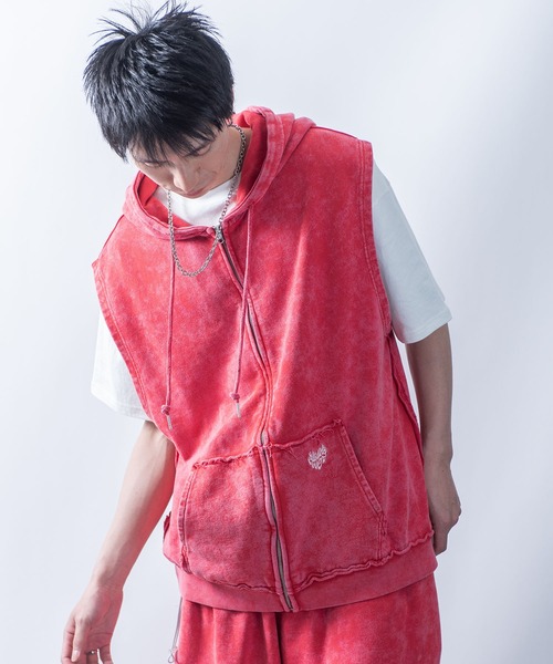 StartingOver ワンポイント刺繍 ノースリーブ パーカー セットアップ セール】one point sleeveless zip hoodie/ワンポイント刺繍