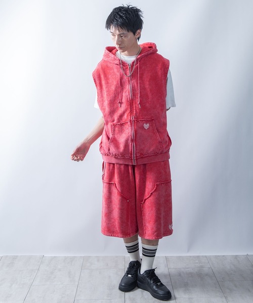 StartingOver ワンポイント刺繍 ノースリーブ パーカー セットアップ セール】one point sleeveless zip hoodie/ワンポイント刺繍
