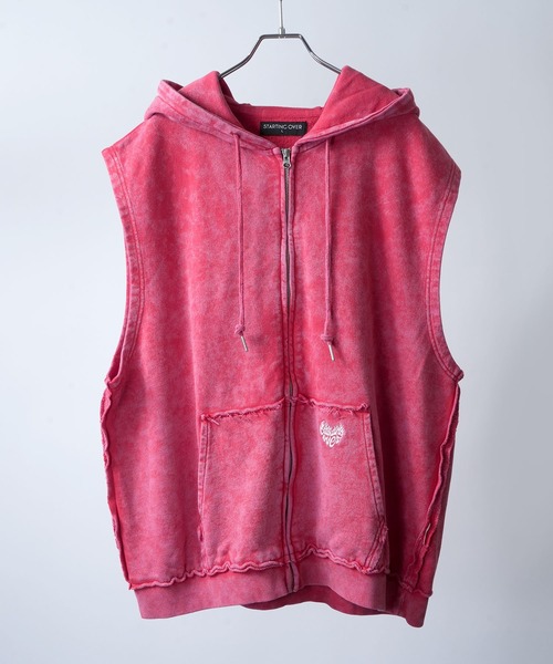 StartingOver ワンポイント刺繍 ノースリーブ パーカー セットアップ セール】one point sleeveless zip hoodie/ワンポイント刺繍