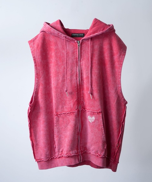 one point sleeveless zip hoodie/ワンポイント刺繍 ノースリーブ