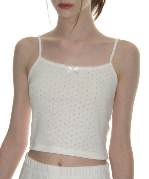 CRANK(クランク)の「A'GEM/9 × .kom 『CRANK/クランク』 LACE EYELET SLEEVELESS/レースアイレットスリーブレス(キャミソール・レディース・ホワイト/ブラック・FREE)」の1枚目の写真