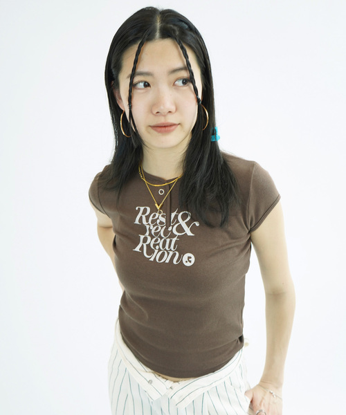 Rest&Recreation（レストアンドレクリエーション）の「【Rest&Recreation/レストアンドレクリエーション】 CAP SLEEVE Tシャツ（Tシャツ/カットソー・レディース・スカイブルー/ブラウン/グレー/ホワイト・FREE）」の3枚目の写真
