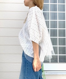 Q | ショートチュール重ね ストライプシャツ(シャツ/ブラウス)