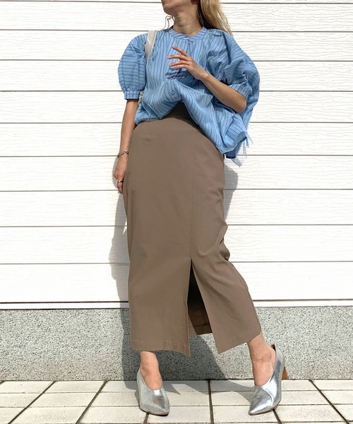 Q（キュー）の「ショートチュール重ね ストライプシャツ（シャツ/ブラウス・レディース・ホワイト/ライトブルー・MEDIUM）」の12枚目の写真