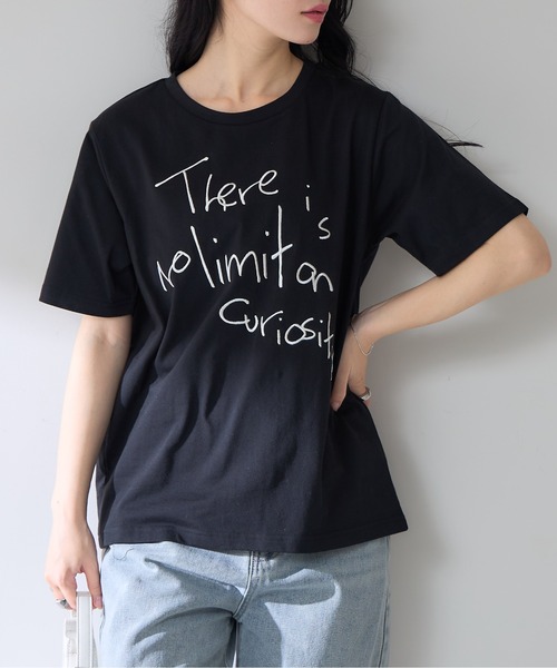 音良！ Plusd 手書きロゴ！Jersey Girl セール】【ZOZO限定】手書き風ロゴ刺繍Tシャツ（Tシャツ/カットソー