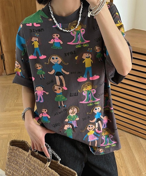 HOOK(フック)の「【HOOK】for girls カラフルポップアートTシャツ (SS)(Tシャツ/カットソー・レディース・ダークグレー/パープル/ベージュ/グリーン/ピンク/ライトグレー/ベージュ系その他/ベージュ系その他2/グレー/グレー系その他/スモークピンク/ブラック/ライトベージュ/ピンク系その他/グレー系その他2・FREE)」の6枚目の写真