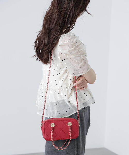 FREE'S MART（フリーズマート）の「◆チェーンミニバッグ（ショルダーバッグ・レディース・ブラック/レッド・ﾌﾘ-）」の5枚目の写真