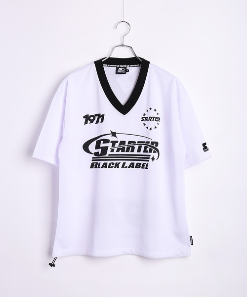 STARTER(スターター)の「STARTER BLACK LABEL メッシュ ビッグロゴ Vネック 半袖T 裾ドローコード(Tシャツ/カットソー・メンズ・ブラック/ホワイト/グレー・M/L)」の4枚目の写真