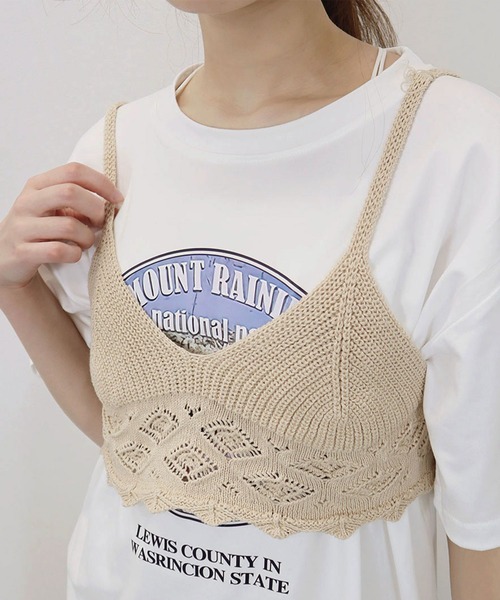 Reurie'（レウリィ）の「【先行販売】レースニットビスチェ／lace knit bustier　ベージュ　ブラック　夏　カジュアル（その他トップス・レディース・ブラック/ベージュ・FREE）」の2枚目の写真