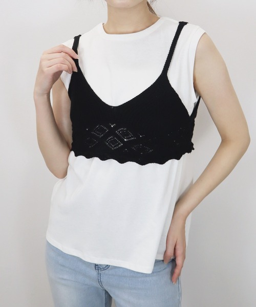 Reurie'（レウリィ）の「【先行販売】レースニットビスチェ／lace knit bustier　ベージュ　ブラック　夏　カジュアル（その他トップス・レディース・ブラック/ベージュ・FREE）」の5枚目の写真