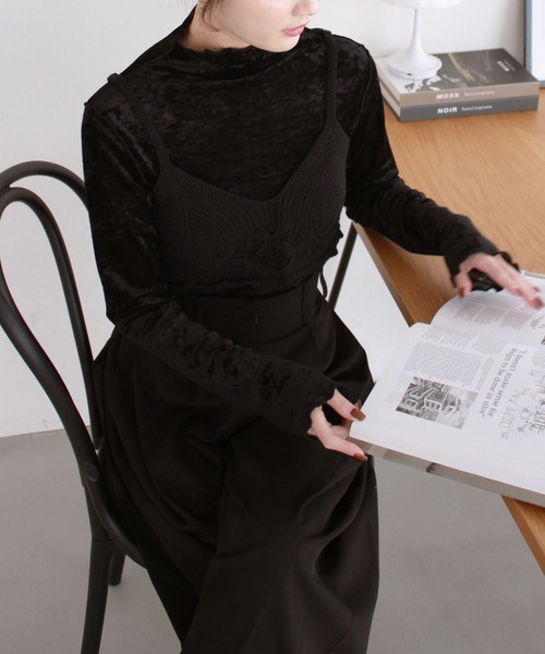Reurie'（レウリィ）の「【先行販売】レースニットビスチェ／lace knit bustier　ベージュ　ブラック　夏　カジュアル（その他トップス・レディース・ブラック/ベージュ・FREE）」の3枚目の写真
