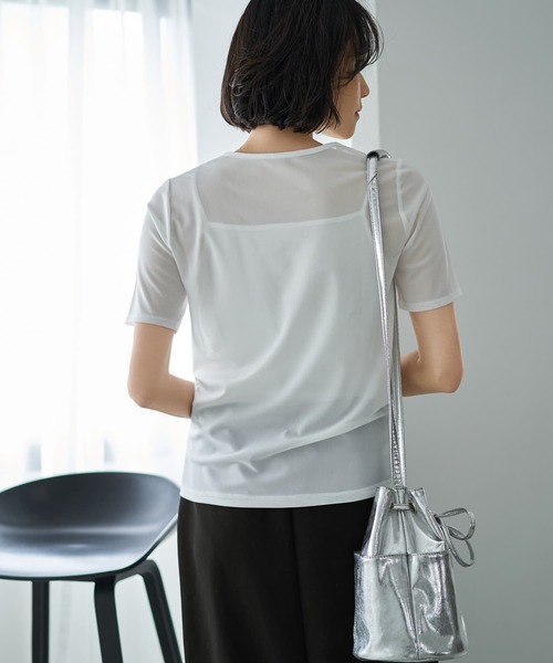 STYLE DELI（スタイルデリ）の「ストレッチメッシュ半袖トップス（Tシャツ/カットソー・レディース・ブラック/ホワイト・MEDIUM）」の10枚目の写真