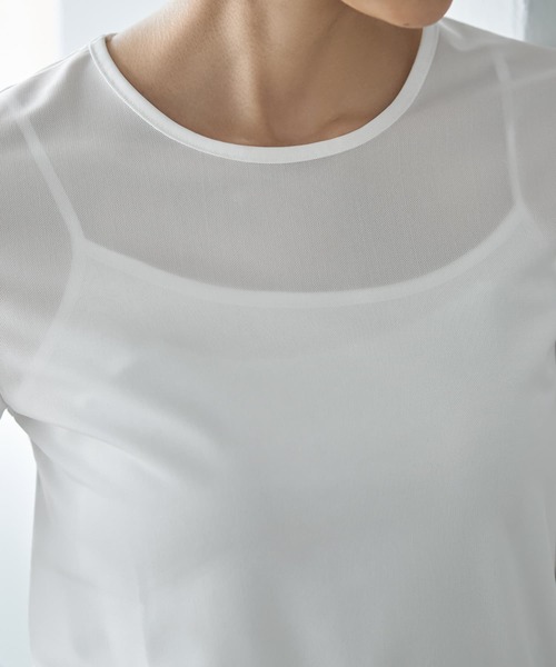 STYLE DELI（スタイルデリ）の「ストレッチメッシュ半袖トップス（Tシャツ/カットソー・レディース・ブラック/ホワイト・MEDIUM）」の9枚目の写真
