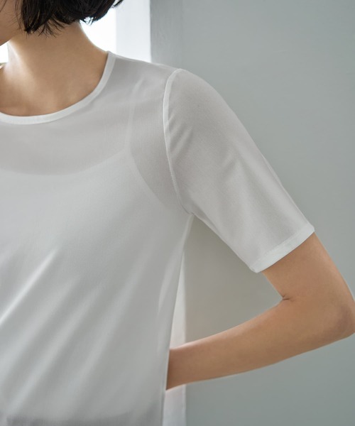 STYLE DELI（スタイルデリ）の「ストレッチメッシュ半袖トップス（Tシャツ/カットソー・レディース・ブラック/ホワイト・MEDIUM）」の8枚目の写真