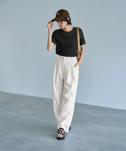 STYLE DELI（スタイルデリ）の「ストレッチメッシュ半袖トップス（Tシャツ/カットソー・レディース・ブラック/ホワイト・MEDIUM）」の6枚目の写真