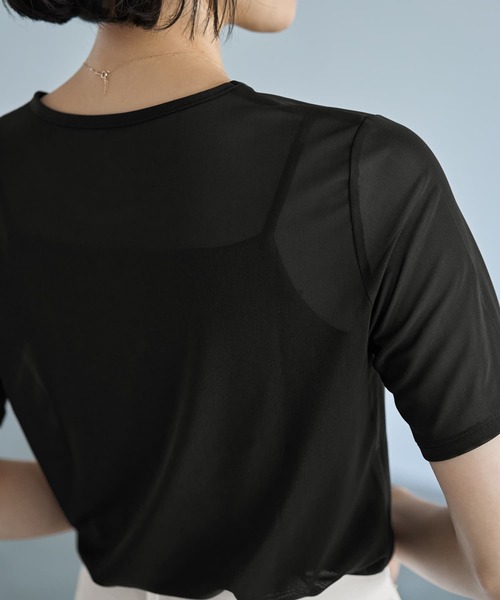 STYLE DELI（スタイルデリ）の「ストレッチメッシュ半袖トップス（Tシャツ/カットソー・レディース・ブラック/ホワイト・MEDIUM）」の3枚目の写真
