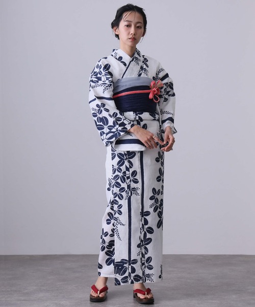 大人浴衣2点セット洗える 綿麻帯 兵児帯 女性 黒 選べる シック