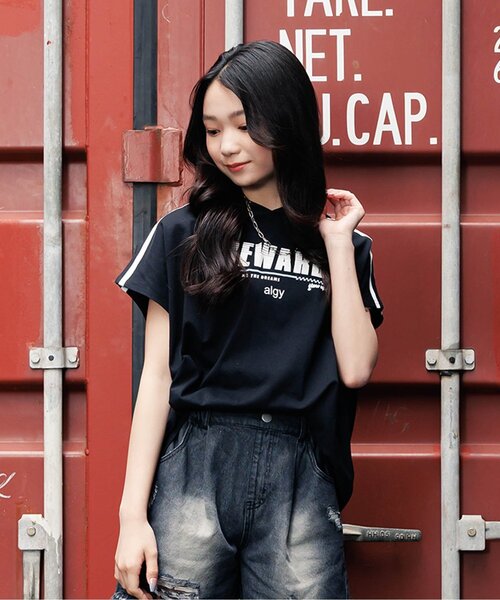 algy(アルジー)の「フレンチスリーブゲームフーディー(Tシャツ/カットソー・キッズ・グレー/オフホワイト/ブラック・XX-SMALL/X-SMALL/MEDIUM/SMALL)」の1枚目の写真