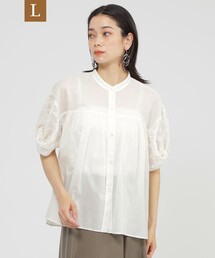 【L】【SANYO Style EDITION掲載】【ウォッシャブル】タイルジャカードコンビブラウス
