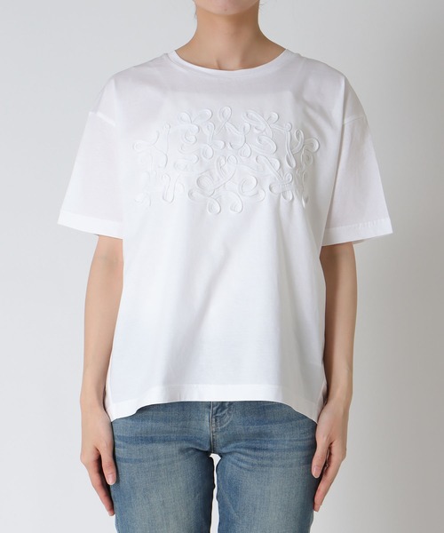 Jines(ジネス)の「シルケット天竺テープ刺繍Tシャツ(Tシャツ/カットソー・レディース・ホワイト/ブラック・38)」の4枚目の写真