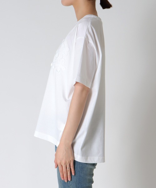 Jines(ジネス)の「シルケット天竺テープ刺繍Tシャツ(Tシャツ/カットソー・レディース・ホワイト/ブラック・38)」の5枚目の写真