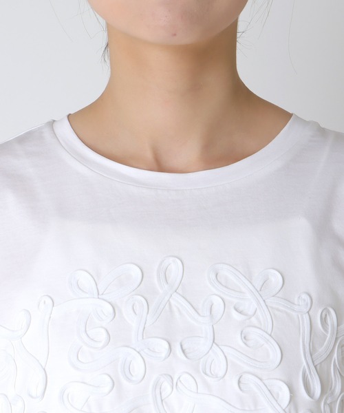 Jines(ジネス)の「シルケット天竺テープ刺繍Tシャツ(Tシャツ/カットソー・レディース・ホワイト/ブラック・38)」の7枚目の写真